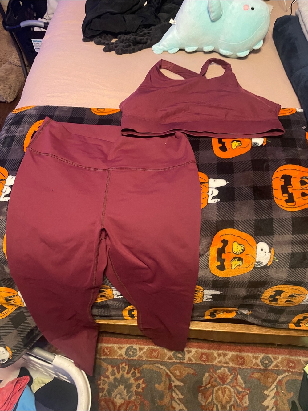 Fabletics Women’s Burgundy Leggings & Sports Bra Set